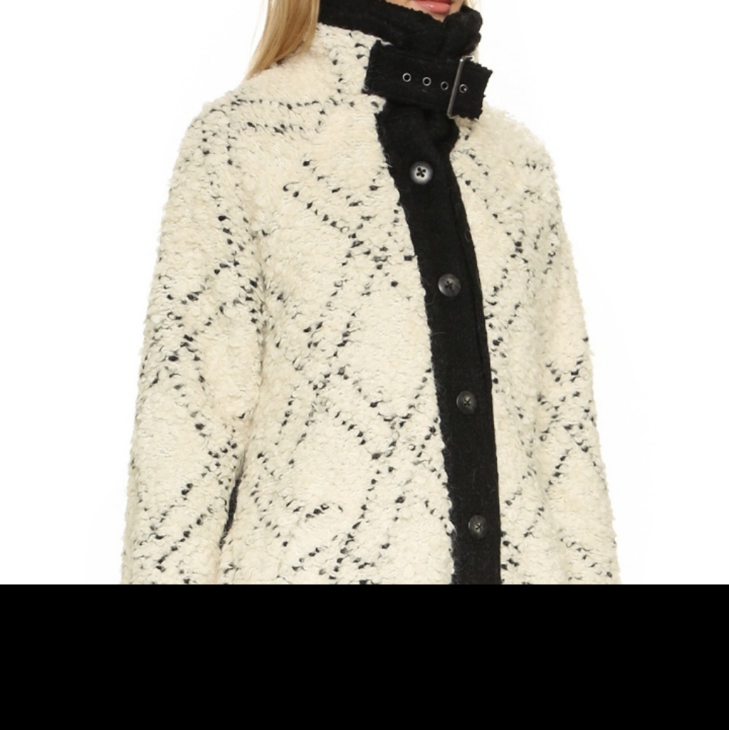 Free People High Collar Wool Button Down Buckle Collar Boucle Midi Coat Sz Large